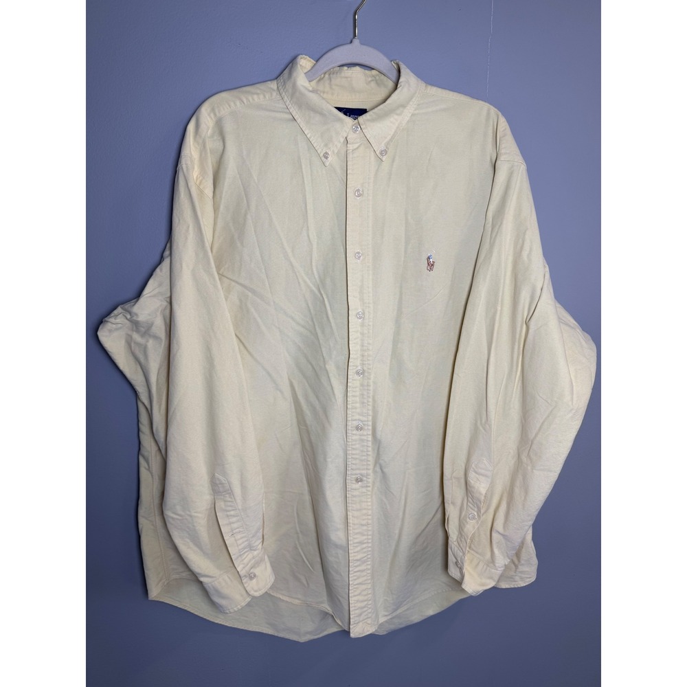 Ralph Lauren Yarmouth Oxford Button Down Shirt Yellow Long Sleeve Size 18‎ 36